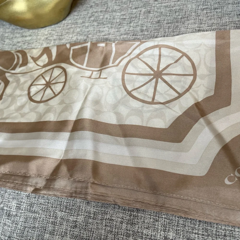 $99 COACH Sage Signatures Horse And Carriage Silk Square Scarf - Picture 4 of 7